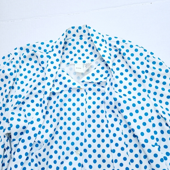 Vintage USA Union-Made Blue Polka Dot Long Sleeve Coquette Bow Blouse ♥️ - Picture 4 of 6